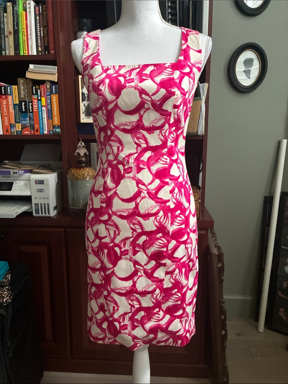 Trina Turk Pink and White Printed Midi Dress